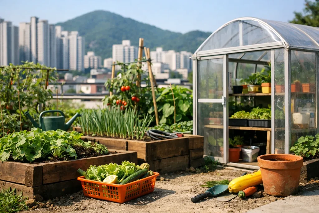 Jardins urbains potagers et serres en Corée du Sud
