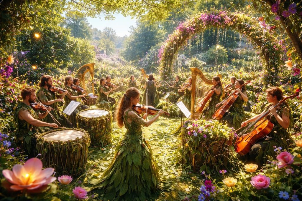 Assistez aux concerts jardins avec musique florale, orchestres verts et spectacles botaniques
