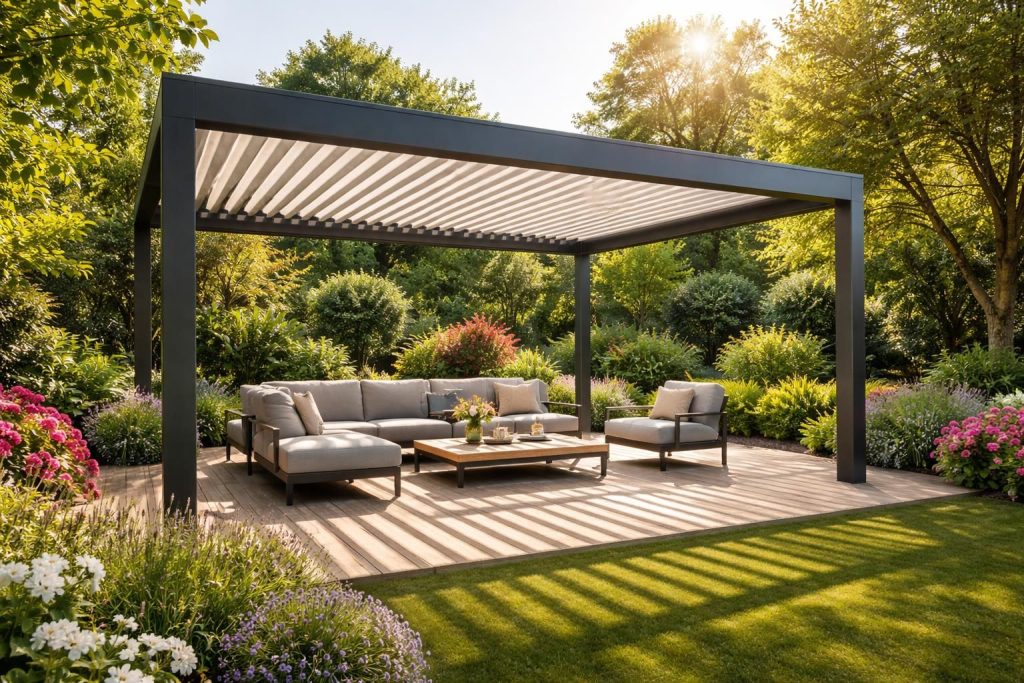 Construire une pergola bioclimatique Biossun pour votre jardin